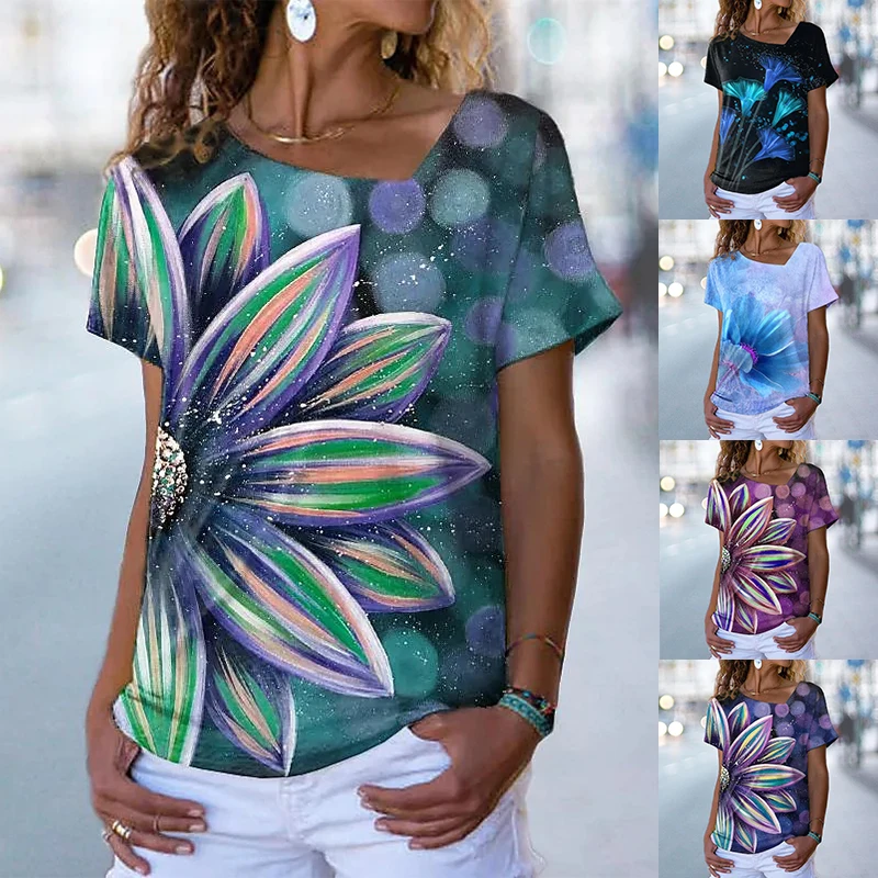 

Женский базовый топ с V-образным вырезом и цветочным принтом