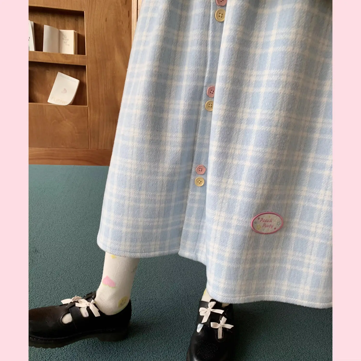 Фото Sweet Kawaii Mori Girl Style Синяя клетчатая длинная юбка трапециевидной формы Женская осенне-зимняя японская милая твидовая свободная макси-юбка с высокой талией №4