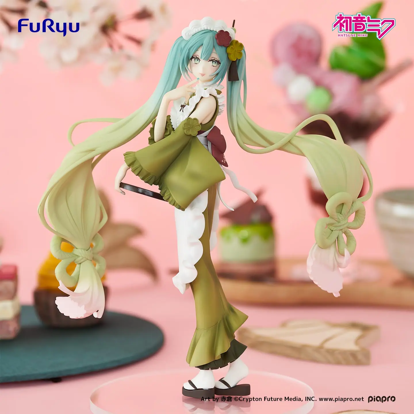 

In Stock 20CM Original FuRyu VOCALOID Hatsune Miku Matcha Anime Figure Ice Cream for Dessert Action Figure Collection Model Toys