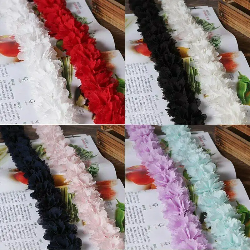 2 ярда красочный шифон 3D однотонная кластерная кружевная бейка с цветами отделка