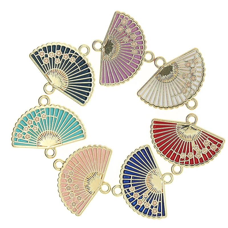 

10pcs/lot Vintage Enamel Fan Charm Pendant For Necklace DIY Bracelet Jewelry Making Decoration Fashion Accessories Crafts Gifts