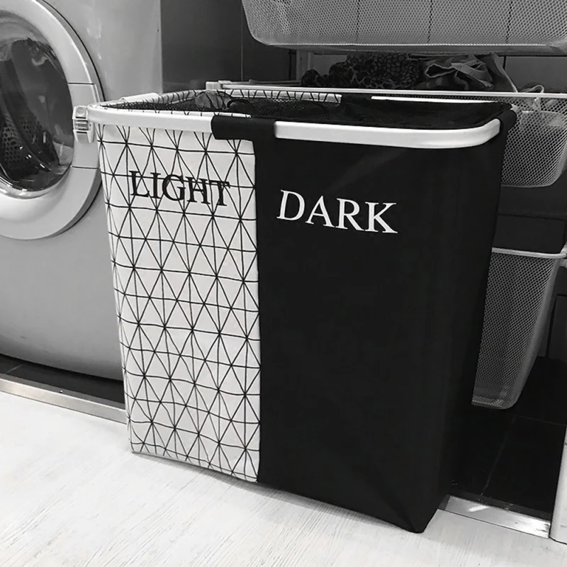 

Dirty Clothes Storage Basket Two Grid Organizer Basket Collapsible Large Laundry Hamper Waterproof Home Laundry Basket