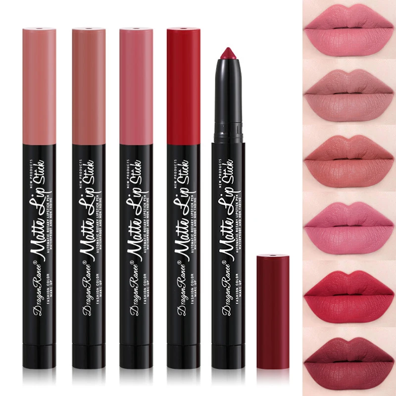 

12 Colors Velvet Matte Lipsticks Pencil Nude Lipstick Lip Liner Long Wearing Waterproof Lip Stick Pen Professional Makeup Women