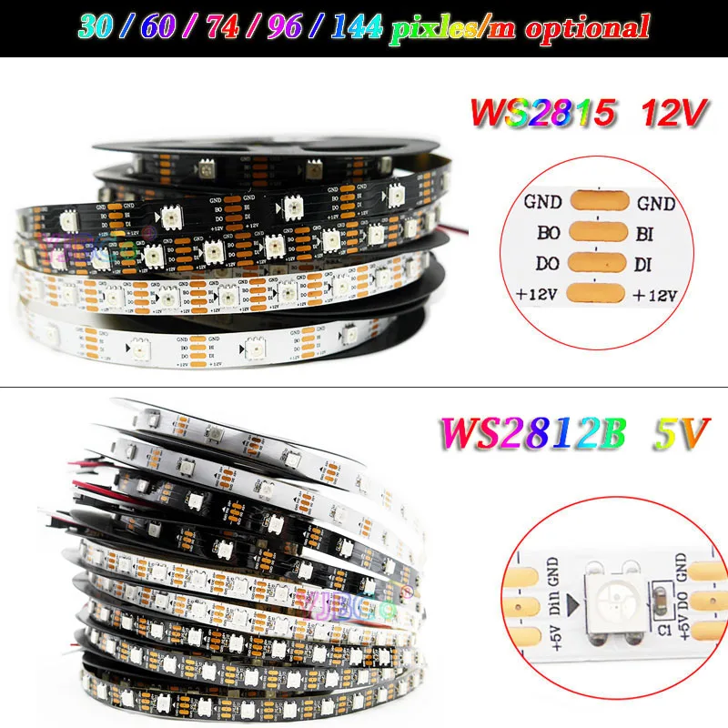 RGB-Лента светодиодная WS2812B WS2815, 5050 пикселей/м, 30/60/74/96/144 пикселей
