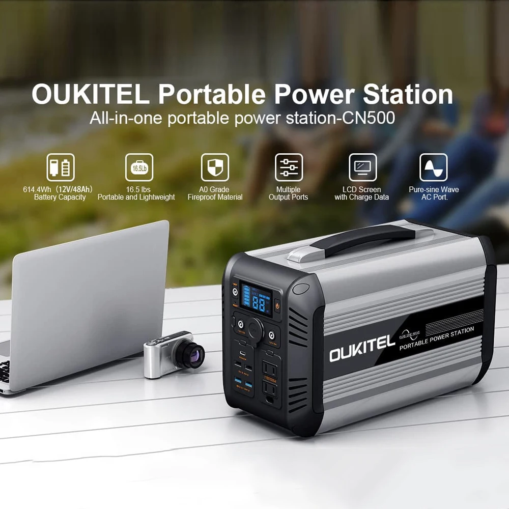 OUKITEL CN505 500W Portable Power Station 614.4Wh 12.8v Safe LiFePO4 Solar Generator for Home Outdoor Camping Emergency Battery