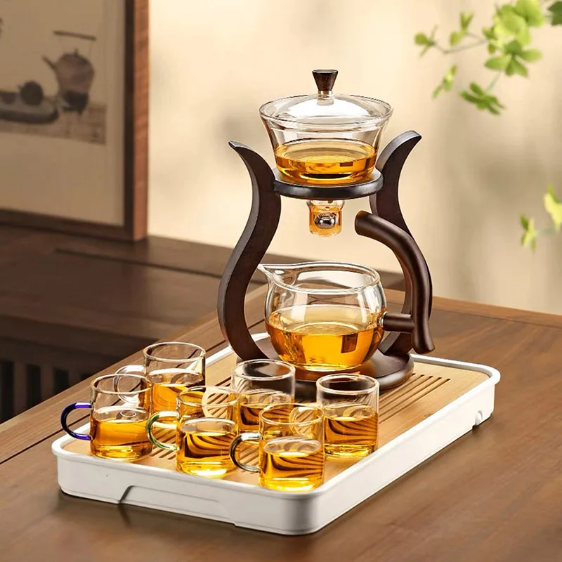 BOZZH Heat-Resistant Glass Tea Set Magnetic Water Diversion Rotating Cover Bowl Automatic Tea Maker Lazy Kungfu Teapot Drinking images - 6