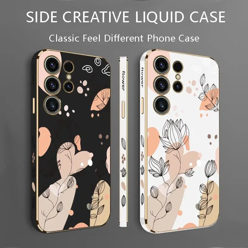 Simplicity Plants Luxury Plating Phone Case For Samsung Galaxy S23 S22 S21 S10 S9 S8 Plus Note 20 ultra 10 Plus Cover