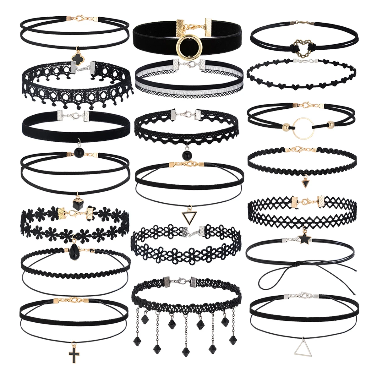 KunJoe 20 шт./комплект. винтажное черное кружевное регулируемое ожерелье чокер для