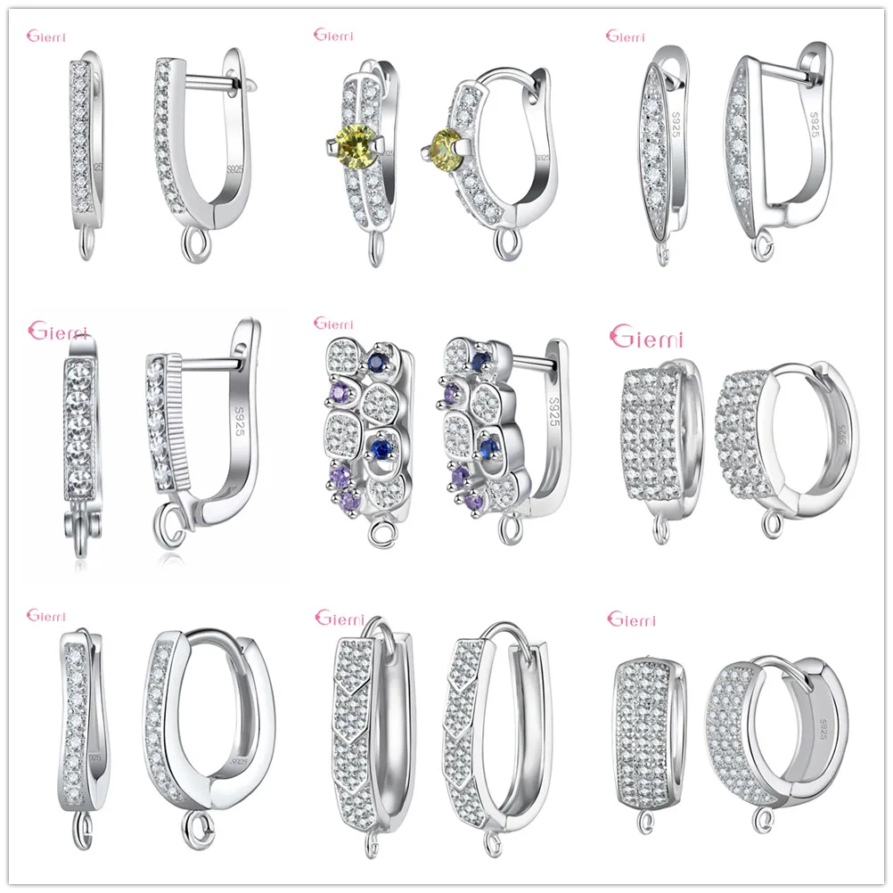 Luxury 925 Sterling Silver Cubic Zirconia Earrings Hoop Hook Clasp for DIY Jewelry Making Earring Findings Accessories