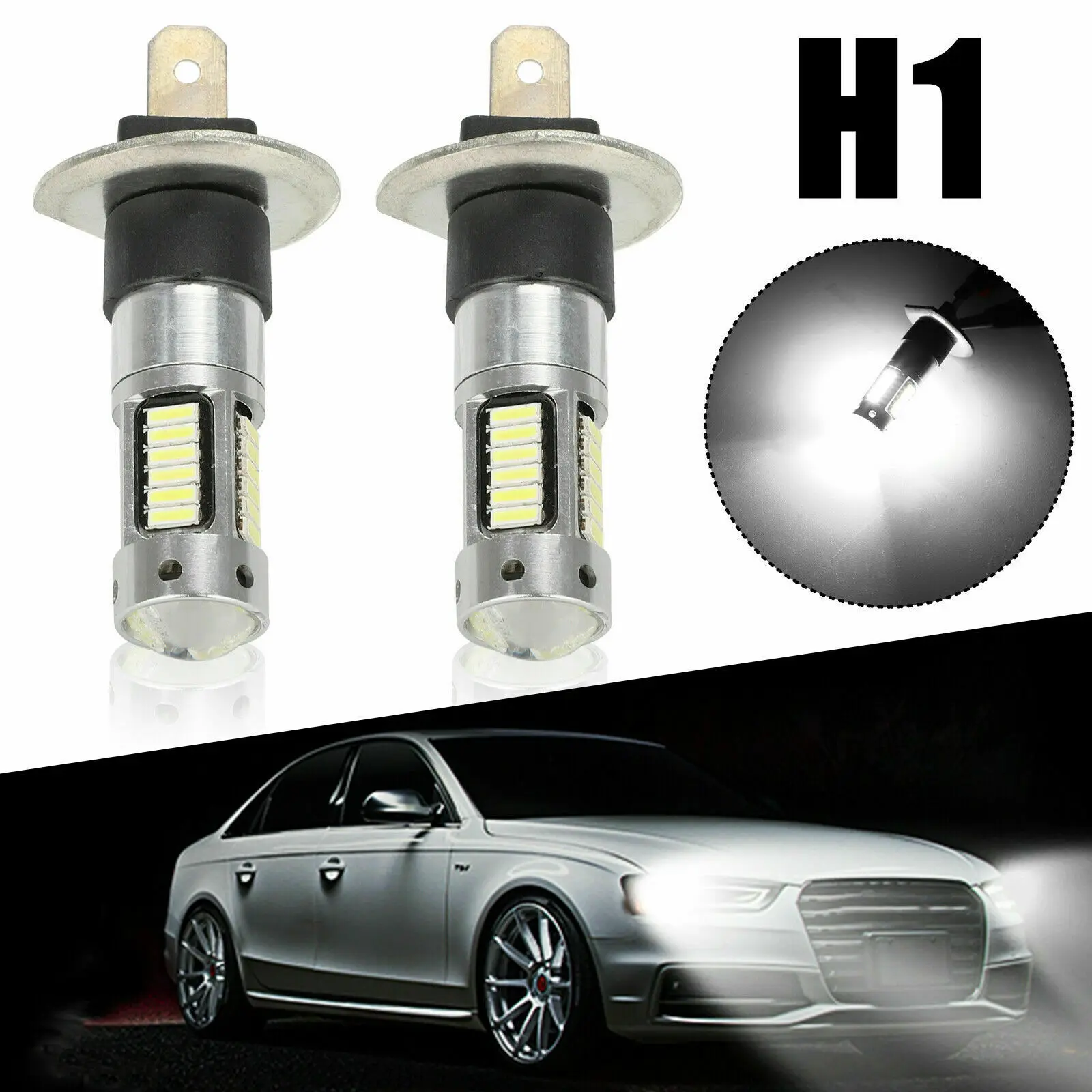 

2PC H1 LED Fog Light Lamp Car Headlight Kit High Beam Bulbs HID 6000K Xenon White Day Night Driving Running Light