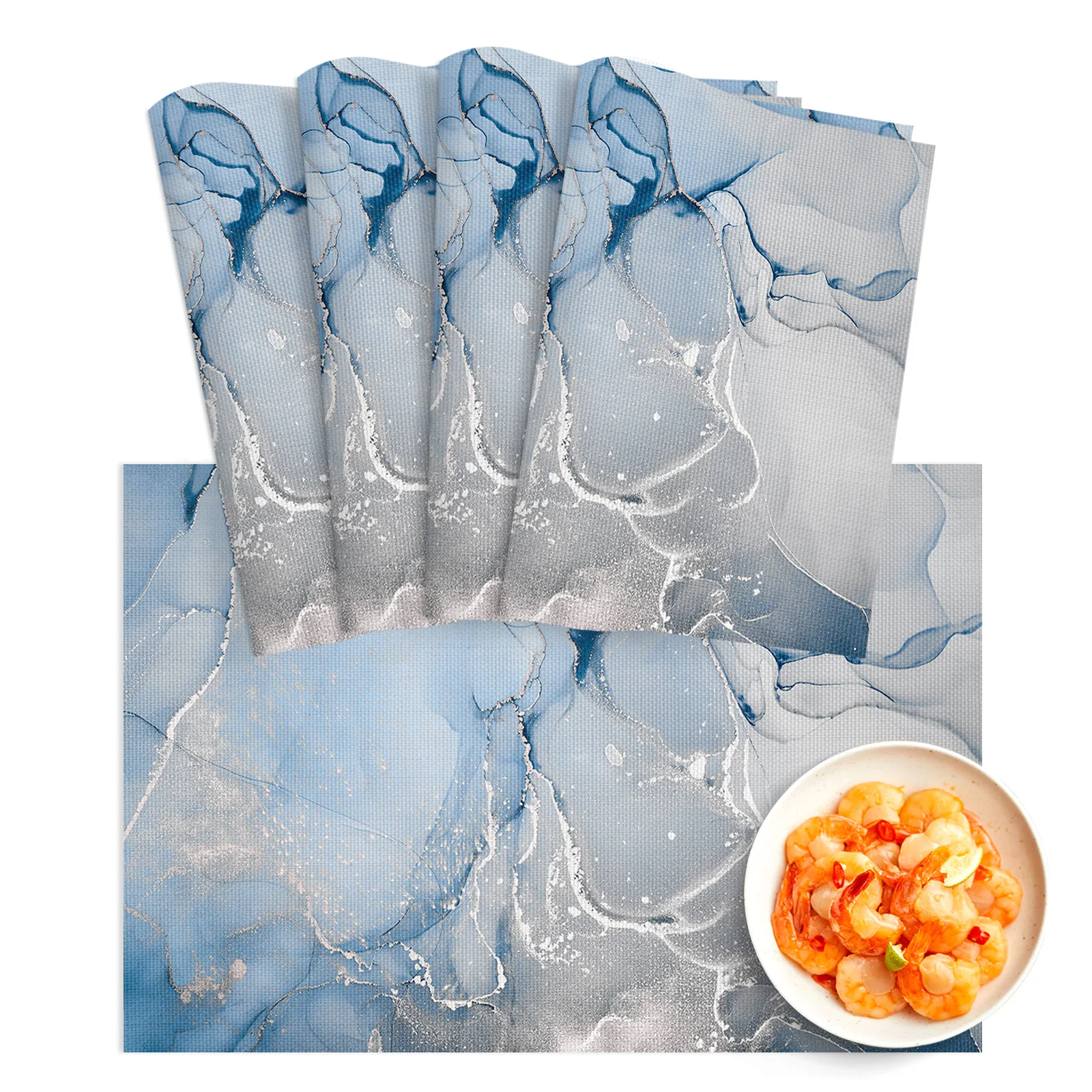 

4/6Pcs Table Mat Blue Marble Texture Bowl Pad Coaster Set PVC Dining Table Placemats Home Decoration Kitchen Accessories