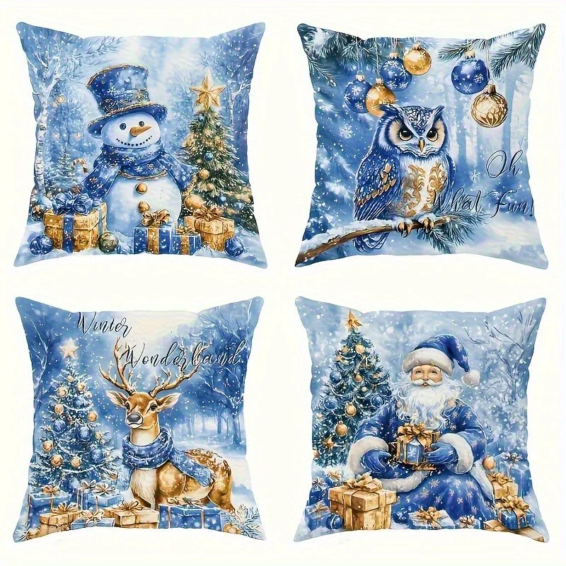 Фото Набор из 4 футов, алкотестатор с Temática Naviña: Muñeco Nieve, Búho, Ciervo, Santa - Fundas Poliéster Suave, Resistentes a Arruga №1