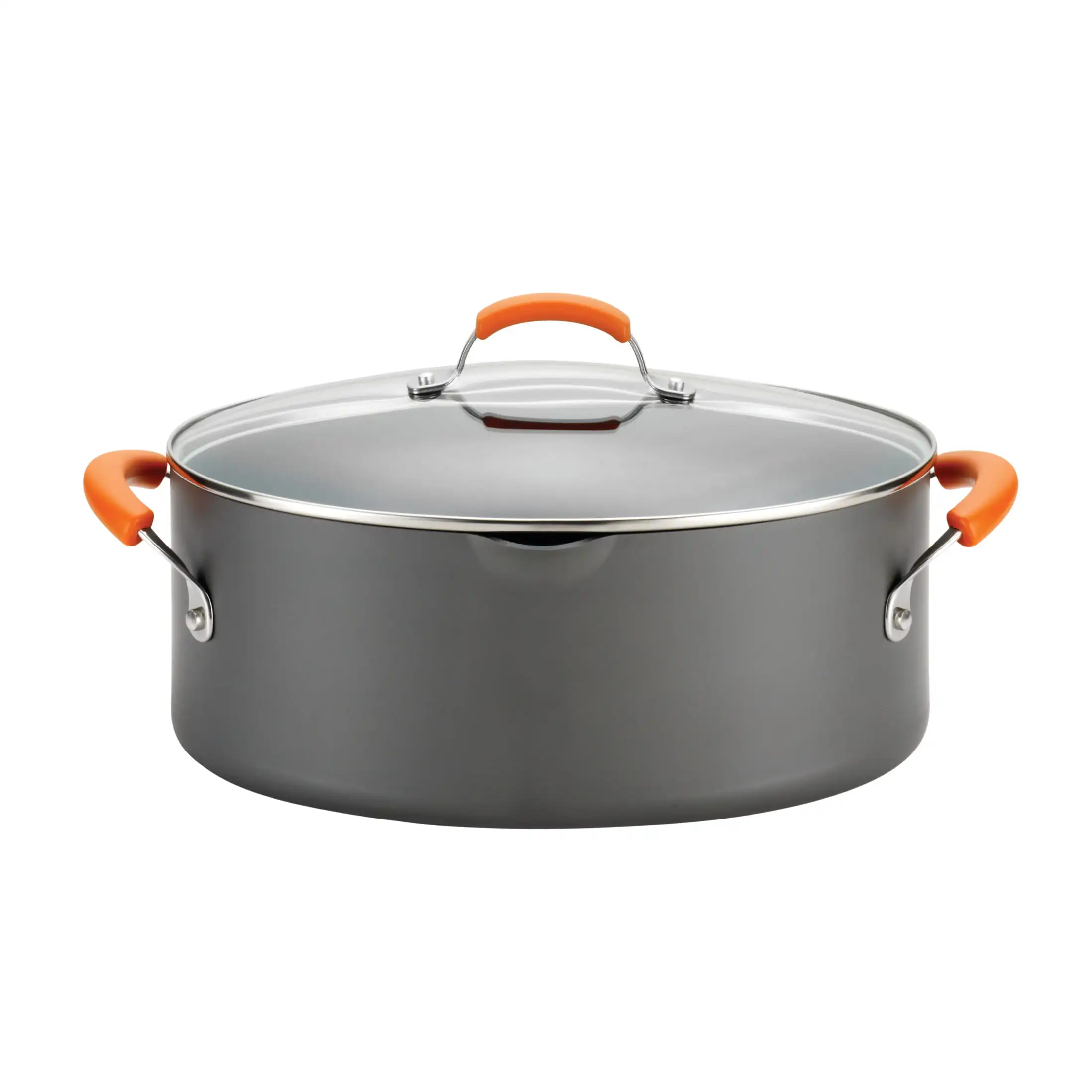

Rachael Ray Hard-Anodized Nonstick Oval Pasta Pot / Stockpot with Lid and Pour Spout, 8-Quart, Gray Orange Handles