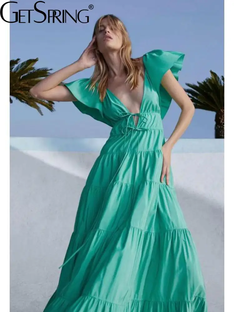 

Getspring Women Dress Fashion Ruffle Vintage Hollow Out Lotus Dress Party Dress New 2022 Spring Summer Wholesale Dropship