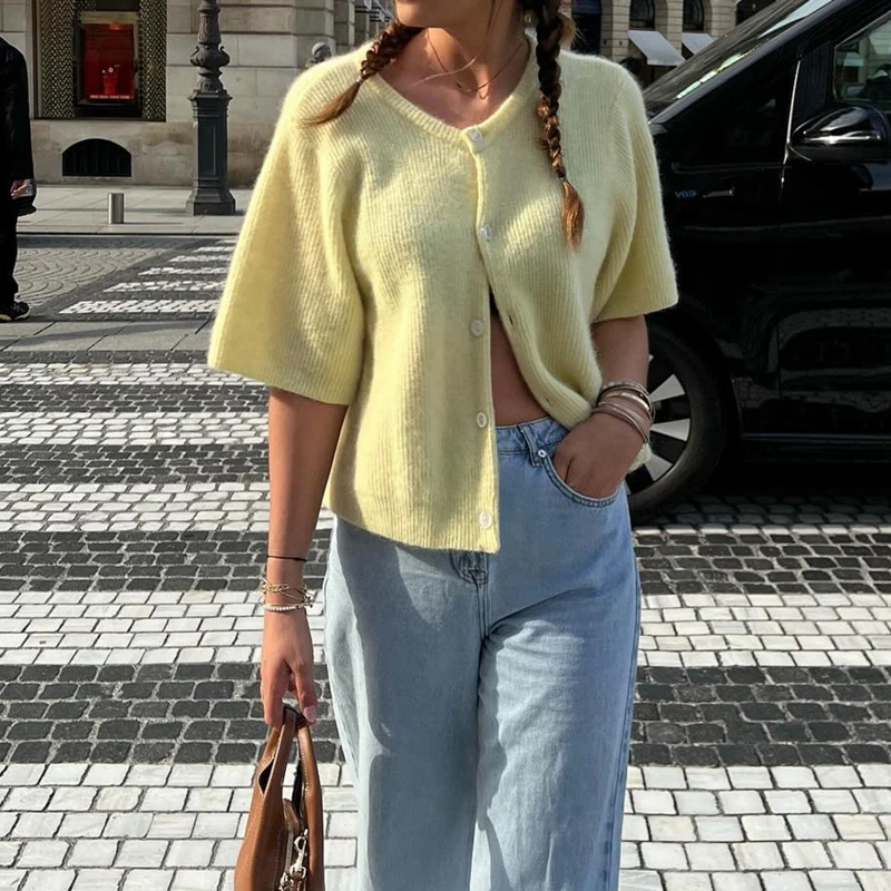 Женский свитер в стиле преппи Y2K вязаная футболка свободного кроя трикотажные