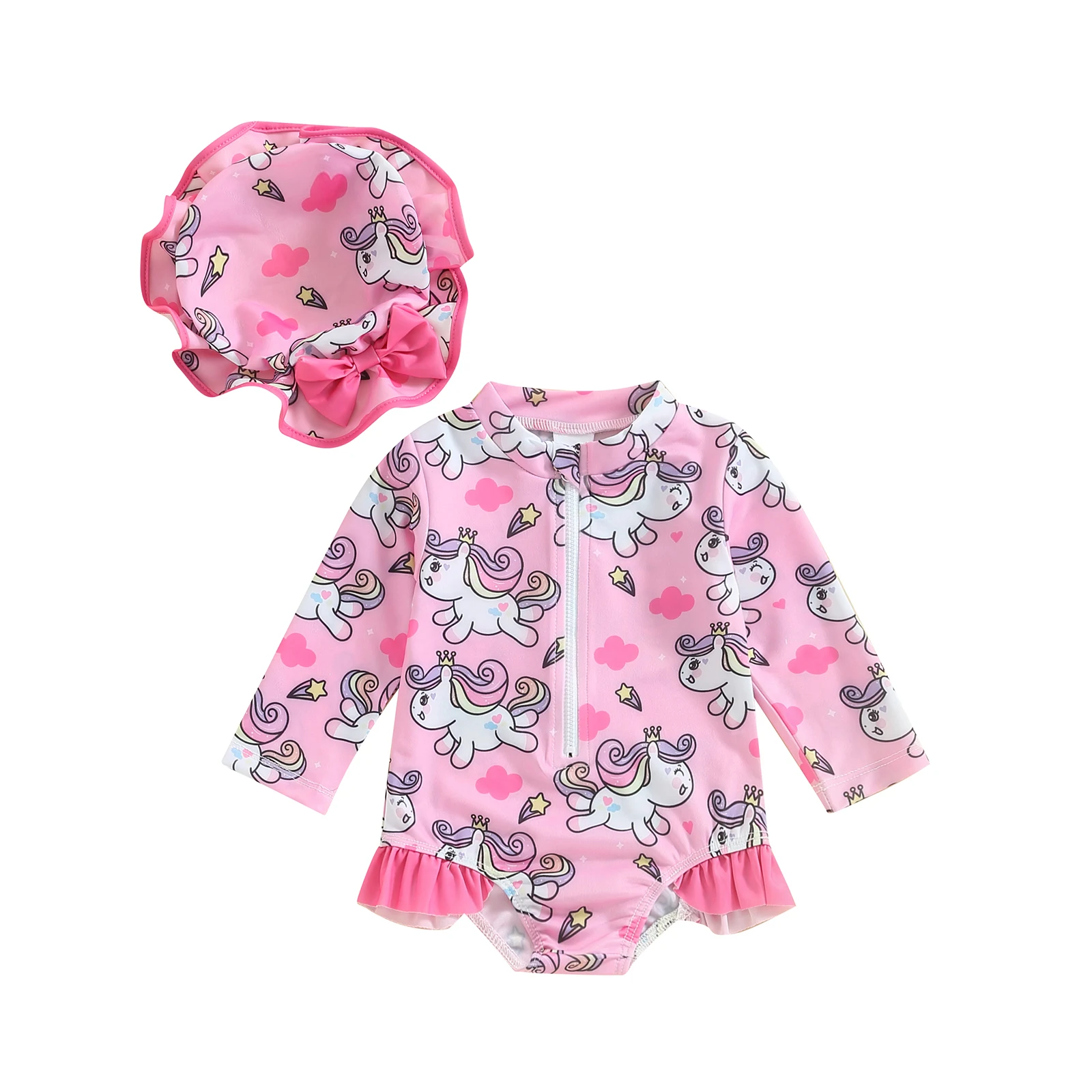 2024 Летний Пляжный Купальник для маленьких девочек с длинным рукавом и ложным