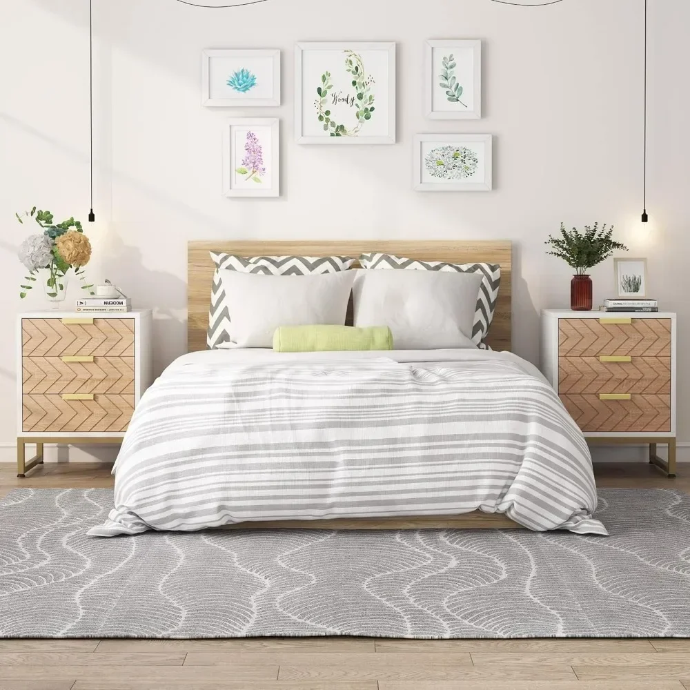 Набор из 2 прикроватных тумбочек современный прикроватный столик с 3 ящиками и