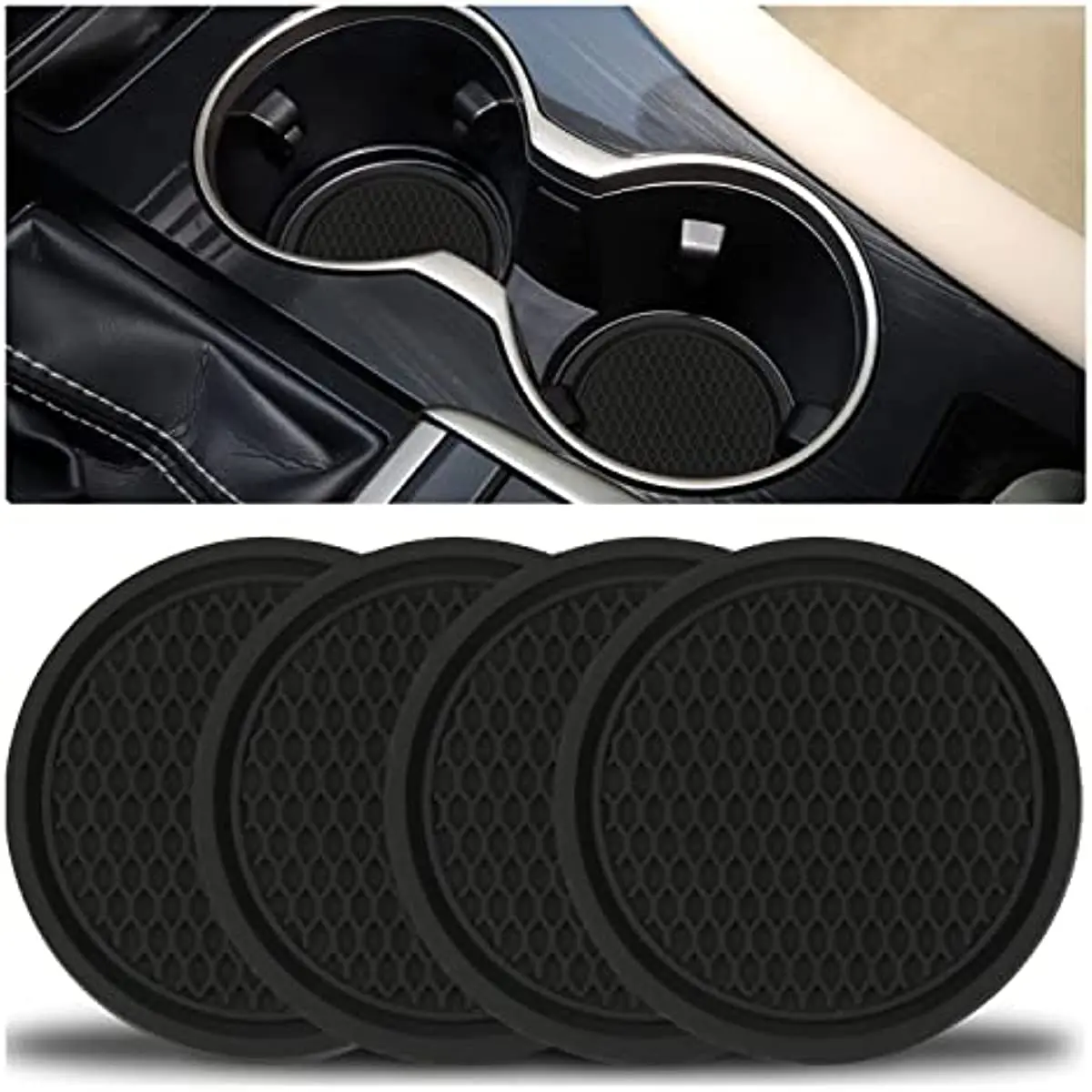 

Car Cup Coaster, 4PCS Universal Non-Slip Cup Holders Embedded in Ornaments Coaster, Car Interior Accessories, Black