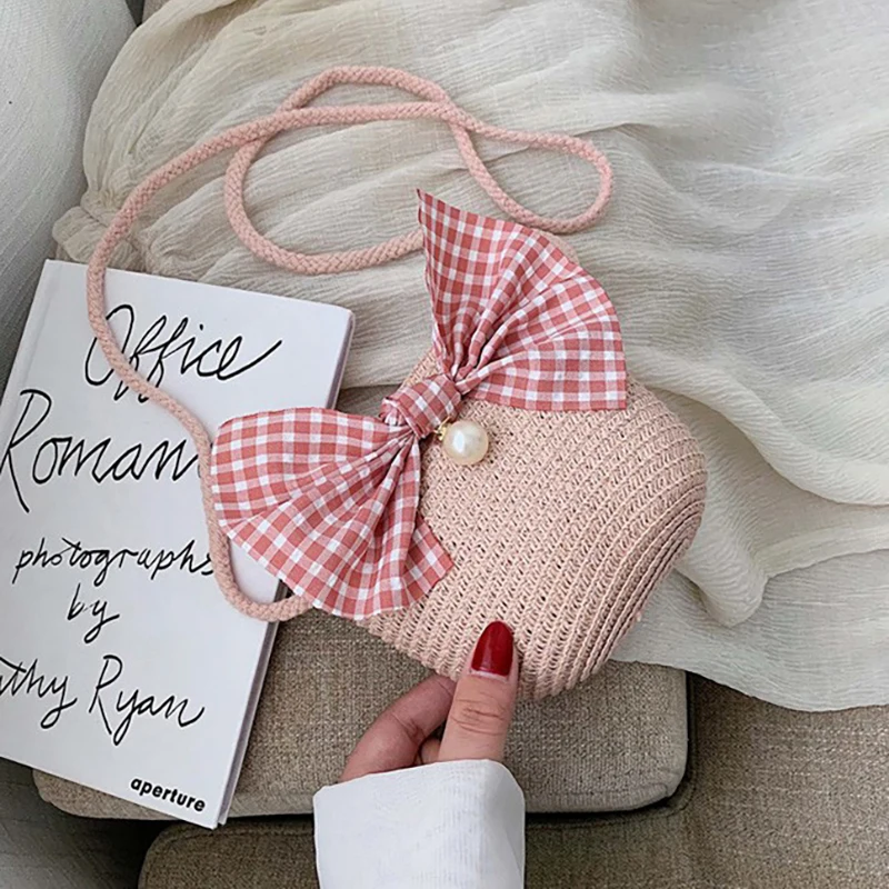 Exquisiteness Children Cartoon Coin Purses Hand Made Single Inclined Shoulder Straw Bags Cute Princess Handbags