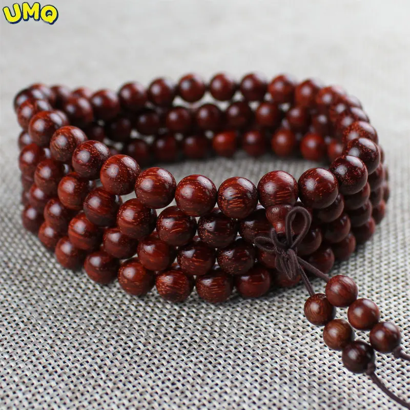 

Индийский браслет из красного сандалового дерева с бусинами Будды 108, длинный узор 6 / 8 мм, браслет из старого материала для мужчин и женщин, п...