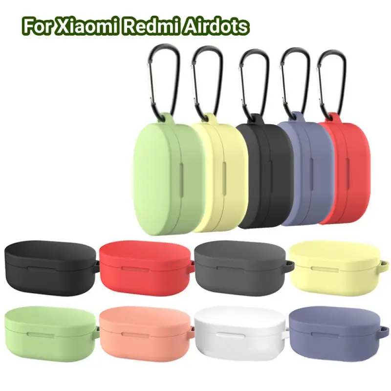 

Цветной чехол для Xiaomi Redmi Airdots, Защитные чехлы для наушников, жидкий силикон, противоударный чехол с крючком