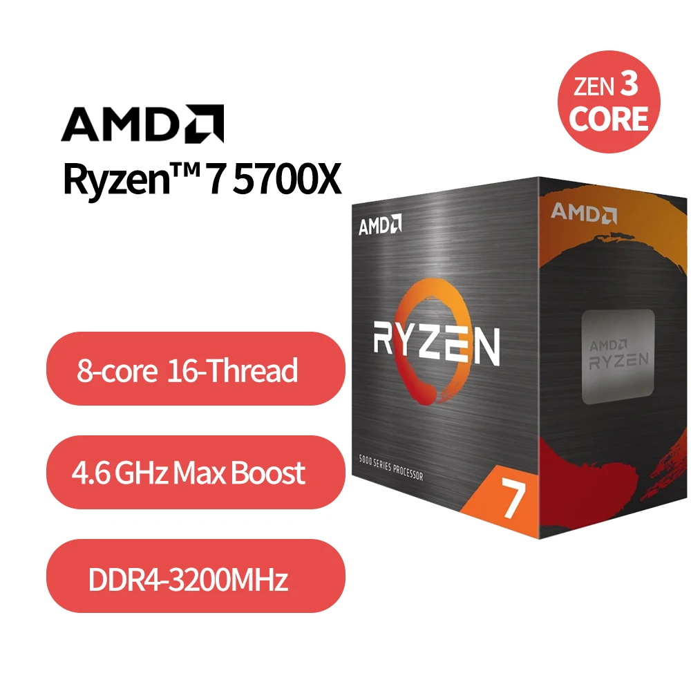 

New AMD Ryzen7 5700X R7 5700X 3.4 GHz Eight-Core sixteen-Thread 65W CPU Processor L3=32M 100-000000926 Socket AM4 Box but no fan