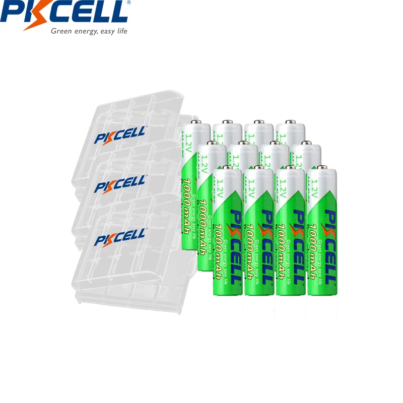 

Аккумуляторная батарея PKCELL AAA 1,2 в NIMH aaa 12 шт., низкие саморазрядные батареи AA 1000 мАч, аккумуляторные батареи и 3 шт.