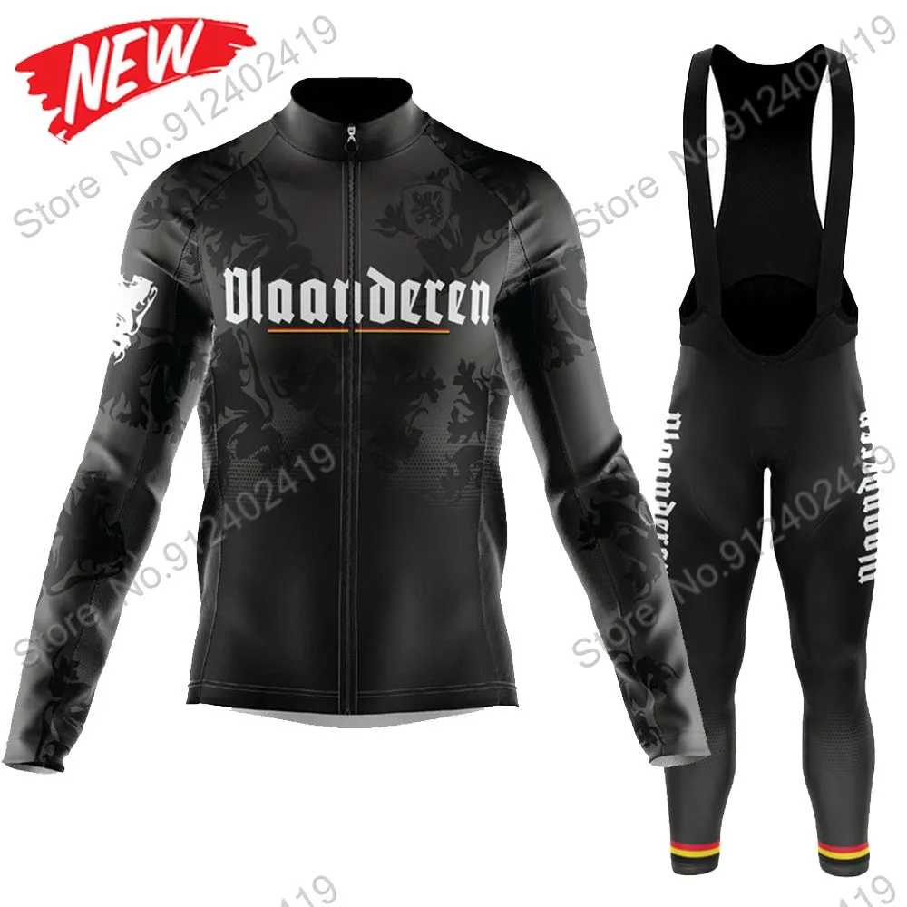 

2021 черный Vlaanderen Por Team летний мужской комплект одежды из Джерси для велоспорта костюм с длинным рукавом горный велосипед Дорожные брюки нагр...