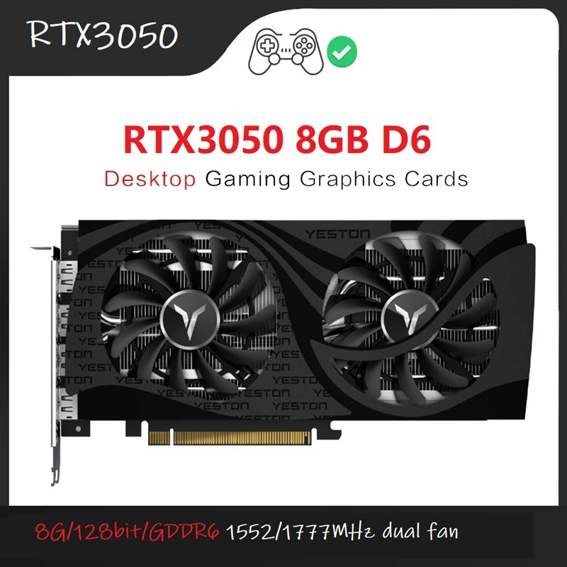 

Игровая видеокарта Yeston RTX3050 8 Гб D6 8 ГБ/4,0 бит/GDDR6 двойной вентилятор HD2.1 + Dpx3 PCI-E X8, видеокарта для настольного ПК