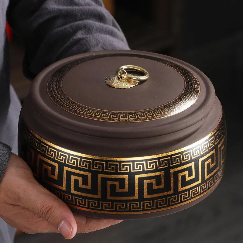

Clay Purple Tea Caddy Ceramic Large Airtight Pot Universal Half Catty Black Tea Green Tea Pu'er Tea Caddy Household Storage Tank