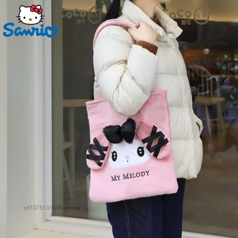 

Sanrio Kuromi Melody Fluffy Plush Cotton Shoulder Bag Women Cute Cartoon Anime Large Shopper Bag Handbag Carrying Tote Bag