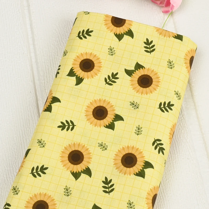 Half Yard 100% Cotton Fabric With Cute Garden Wind Sunflower Print Handmade DIY Bag Garment Dress Sewing Cloth CR-1508