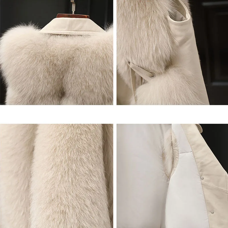 Parkas Women's Short Outdoors Coats Jackets Vests 2022 Winter Faux Fur Fox Hair PU Splicing Bandage Warm Fashion Waistcoat Woman