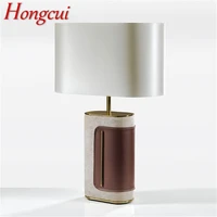 hongcui postmodern table lamp led simple fashion bedside desk light vintage leather decor for home living room bedroom