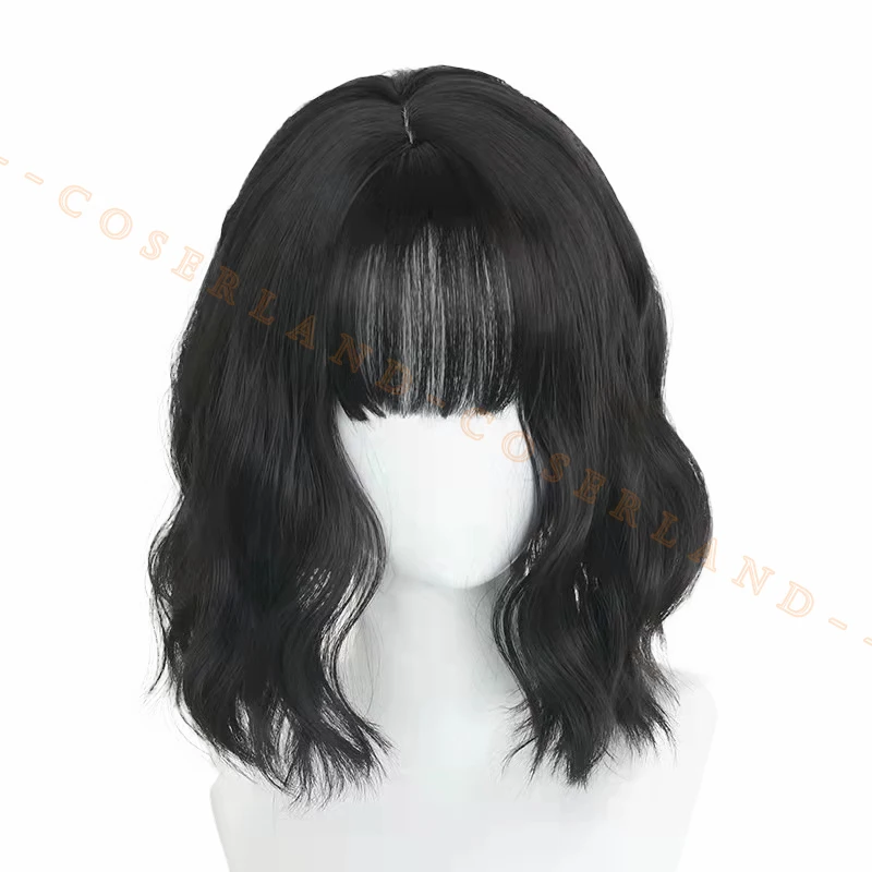 Парик для косплея из игры Kang Sae Byeok 067 черный с короткими завитыми волосами круглая