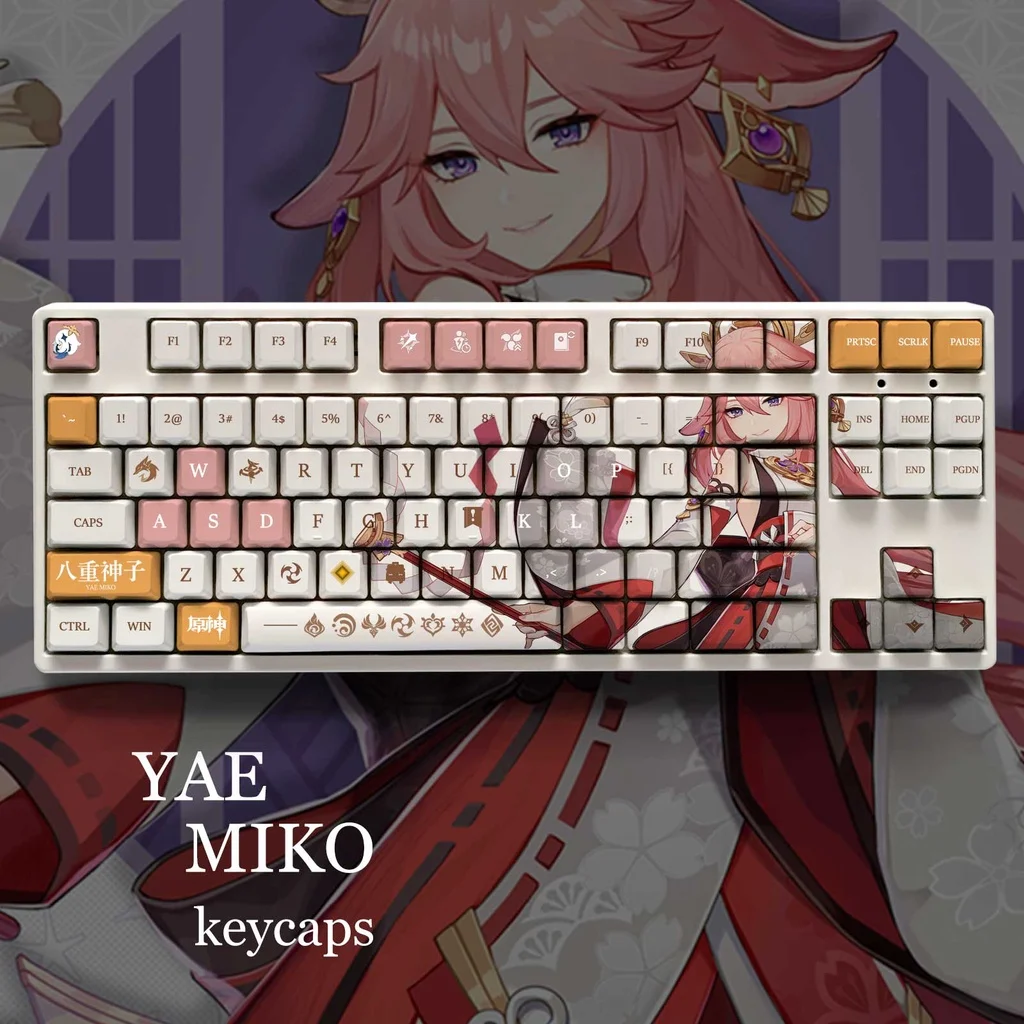 104 Keys/Set Genshin Impact Theme YAE MIKO Pbt Anime Keycaps 108 Keys Set for 61 87 104 108 Key Mechanical Keyboard Oem Profile