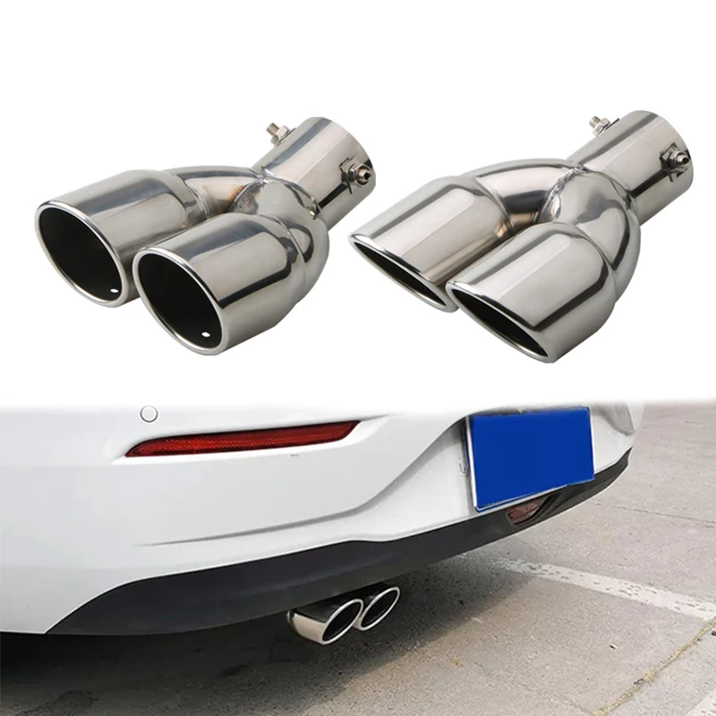 

Car Exterior Accessories Car Exhaust Pipe Double Outlet Car Muffler Tip Stainless Steel Silver Rear Muffler Tip Tail Throat