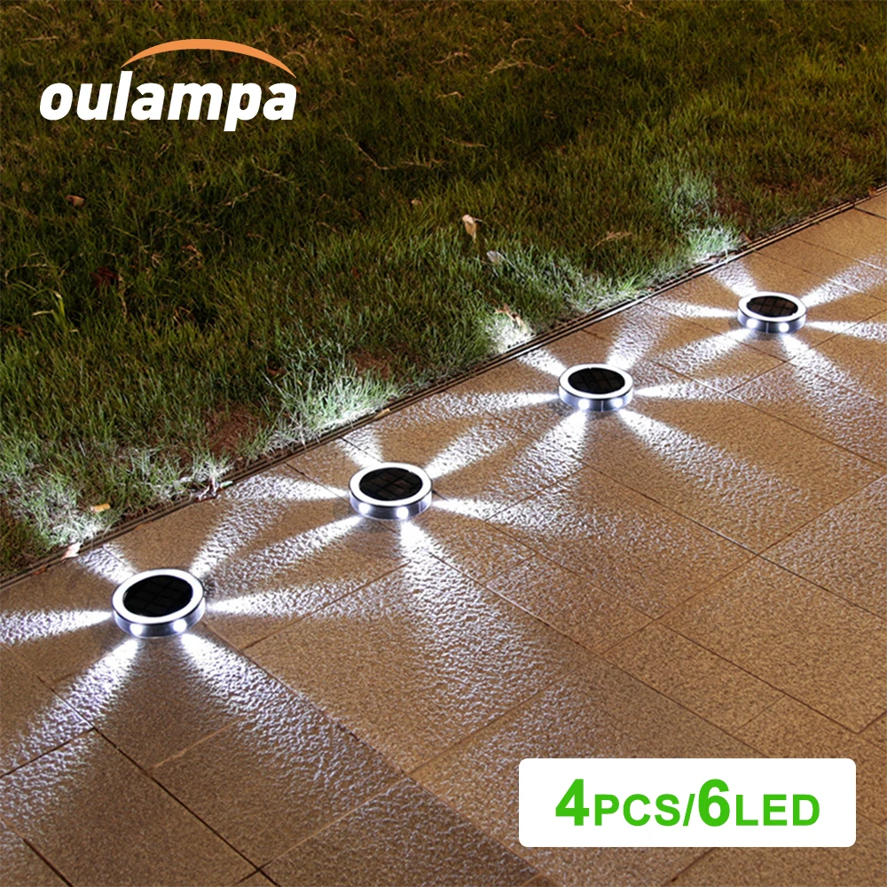 

4PCS 6LED Outdoor Solar Ground Light for Path Lawn Stairs Patio Driveway Yard Waterproof IP65 Garden Landscape Decoration Lamp