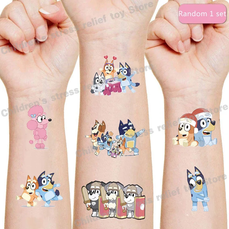 

Bluey Temporary Tattoos Stickers Water Transfer Sticker Reward Original Movable Doll Surprise Cartoon Girl Boy Birthday Gift Toy