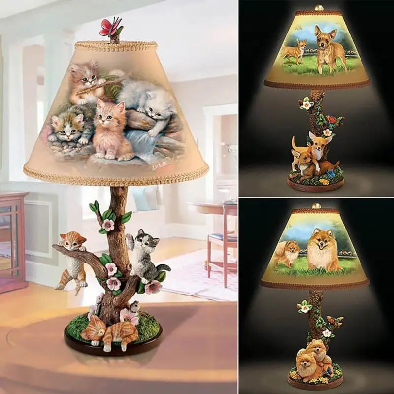 

Resin LED Desk Lamp For Bedroom Bedside Cat Deer Puppy Bomei Style Luminous Table Lamp Decor Cute Cartoon Desktop Bedside Lamp