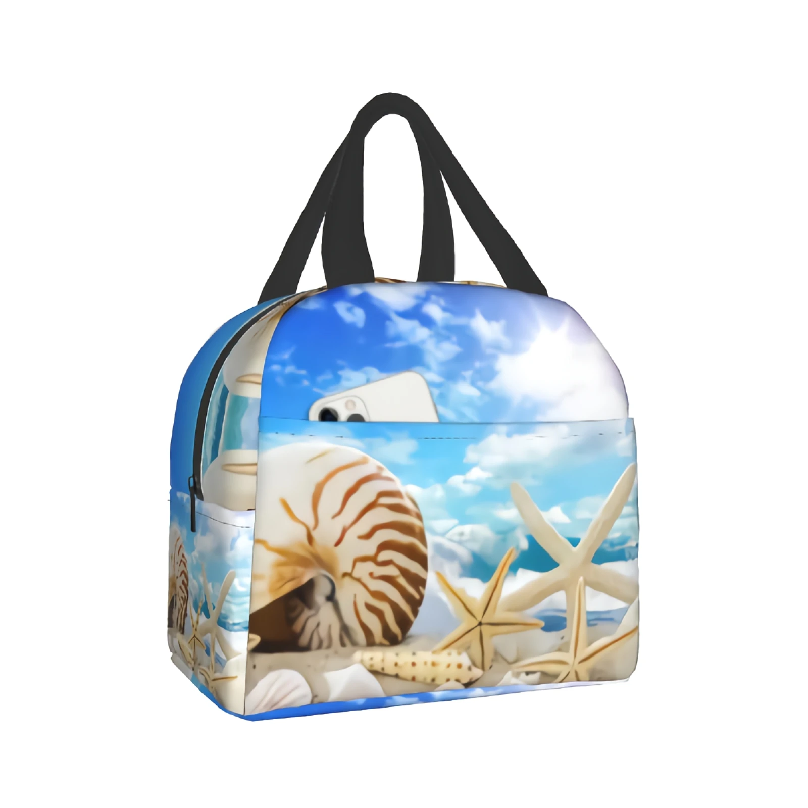 

Starfish Sea Shells Lunch Bag Box Tote Beach Sunny Sky Organizer Lunch Container Insulated Zipper Meal Prep Cooler Handbag