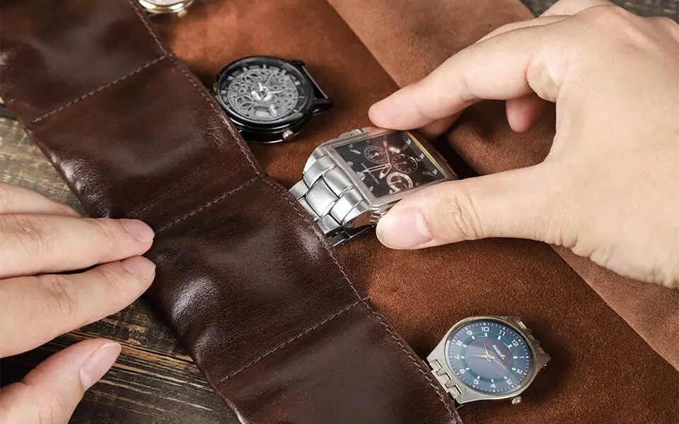 Watch Roll for 6 Watches Storage Box Soft Leather Brown Six Wristwatch Bag Case Holder Outdoors Travel Organizer Man Watch Boxes