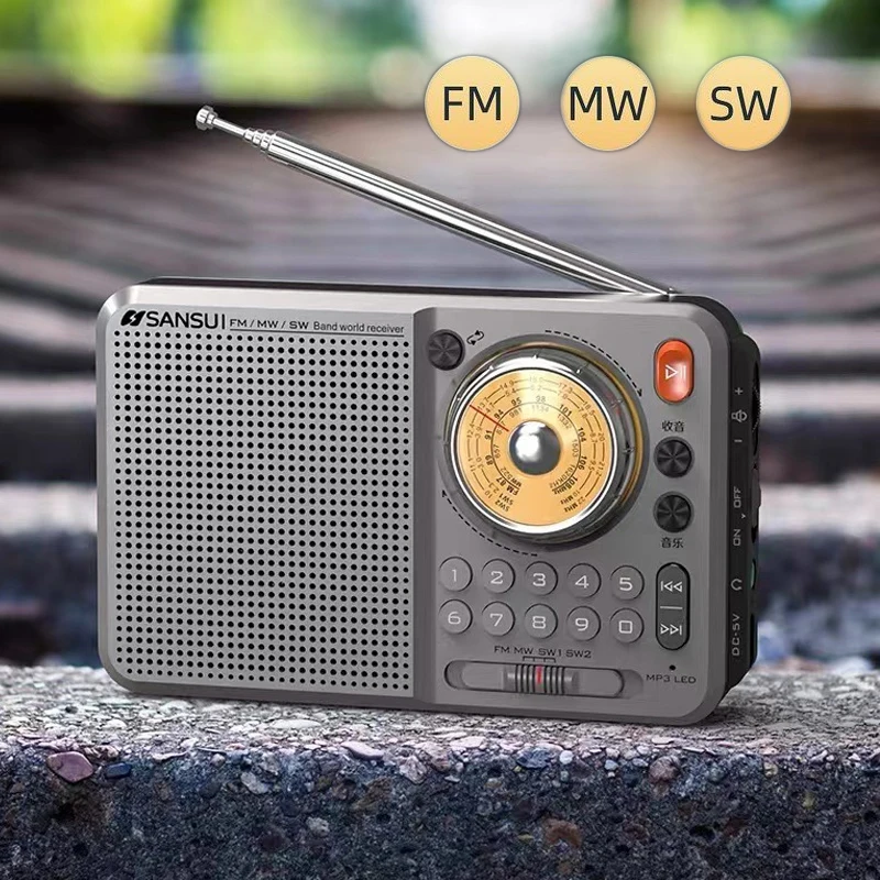 

Mini Radio Portable FM/MW/SW1/SW2 Receiver Handheld High Sensitivity Rechargeable Radio TF MP3 Player with 3.5mm Jack for Elder
