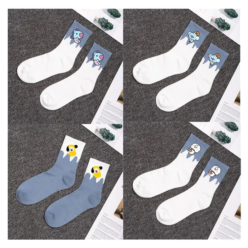 Gradient Color Blue Cotton Socks Spring And Summer Cute Medium Stockings