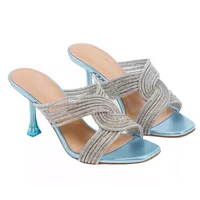 rhinestone high heel slipper zapatos de mujer tacon medio elegant shoes for women stiletto crystal slippers chaussure femme