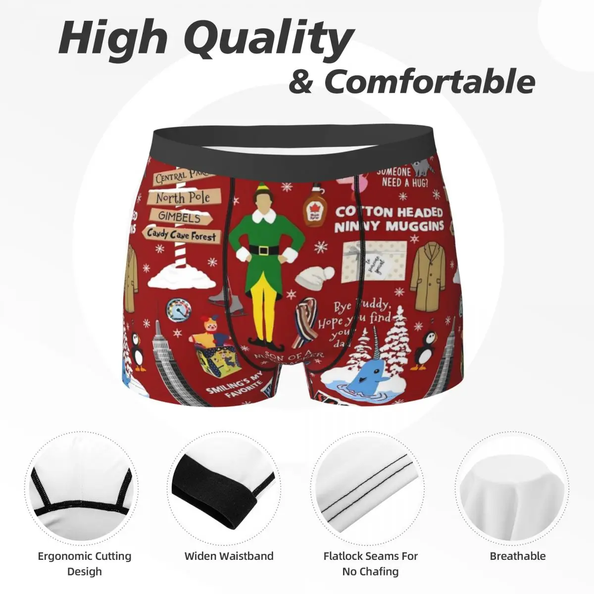 Рождественское нижнее белье Buddy the Elf коллаж мягкие трусики дизайнерские шорты