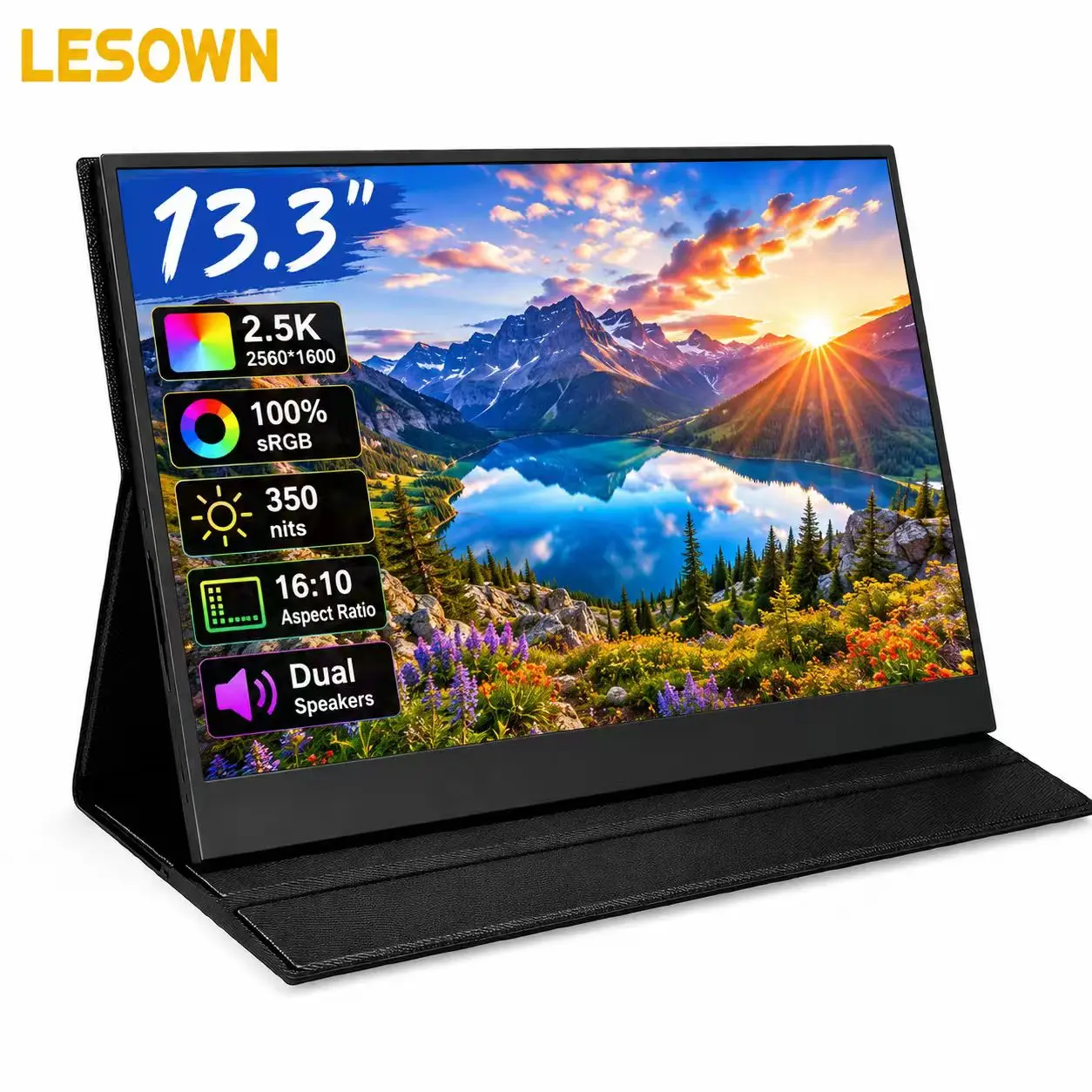 Фото Монитор LESOWN 2.5K Ultra-clear, 13.3 дюйма, компактный, с креплением VESA, аудиодинамиками, дополнительный экран для Mac Mini №1