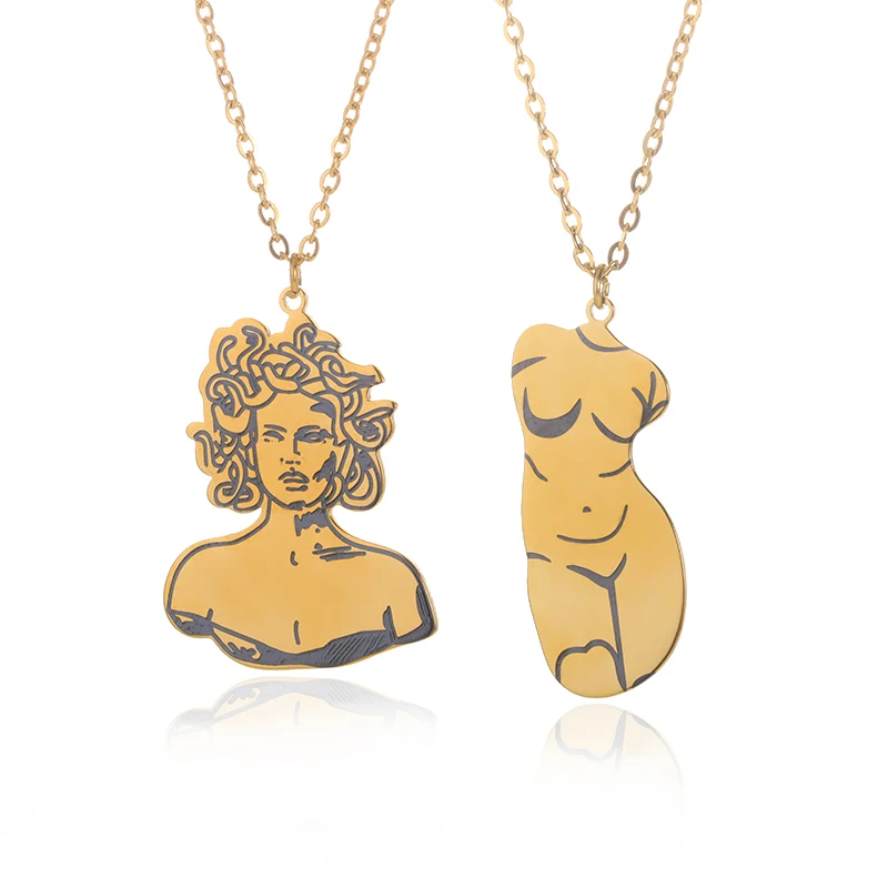

Nude Female Body Pendant Necklaces For Women Stainless Steel Sexy Girl Portrait Chokers Street Style Collars Artistic Jewelry