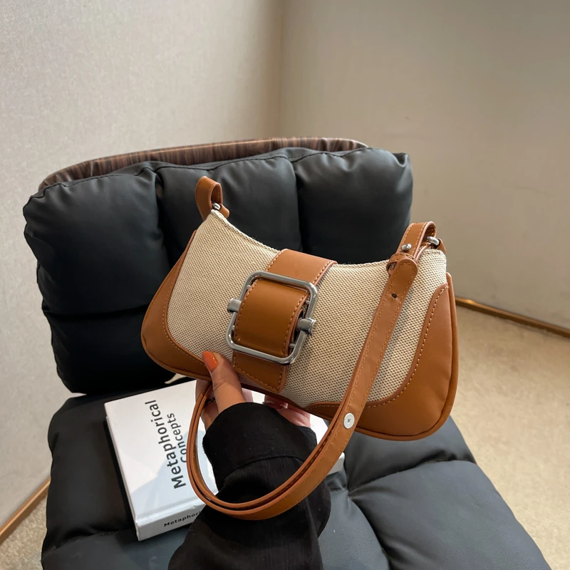 

Designer Luxury Shoulder Bag Ladies 2023 New Crossbody Bags for Women Color Blocking Handbags Brown Saca Main Simple Woman Bag