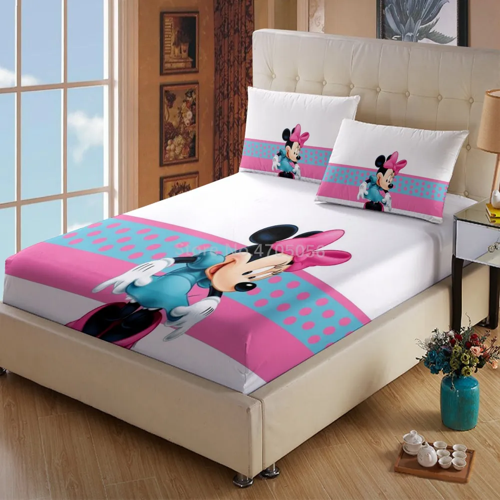 

Mickey Minnie Mouse Fitted Sheet with Pillowcase Cartoon Bedding Bed Sheet Set for Girls Kids Bedroom Decor